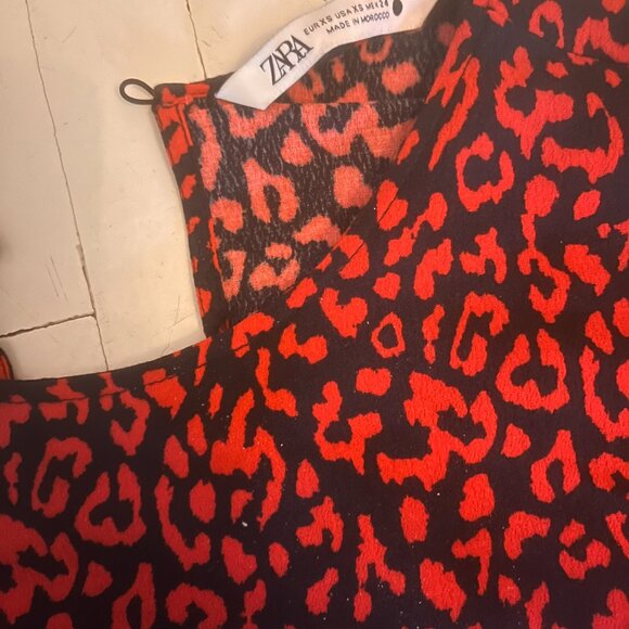 Zara red and navy leopard print dress - Picture 4 of 4